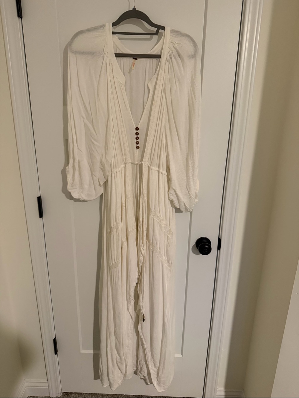 Free People Women's Cream Bohemian Maxi Dress with Button Detail
